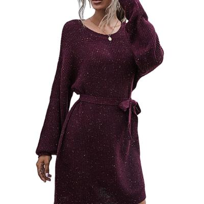 China 2022 Anti-Static Autumn And Winter Sweater Dress Women Knitted Sweater Dress Women Bodycon Sweater Dress Sexy Loose Solid Winter Sweater Dress Long for sale