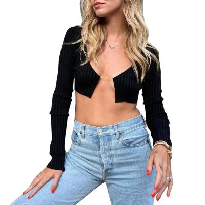 China 2022 Autumn Winter New Women Sexy V-Neckline QUICK DRY Cropped Slim Customize Cardigan Long Sleeve Slim Knit Sweater Women for sale