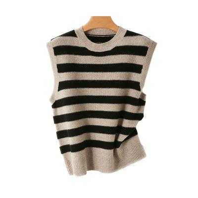 China High Quality Breathable 2022 Ladies Winter Stripe Knit Casual Sweater Jumper Sweater Vest Crewneck Vest for sale