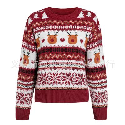 China 2022 Red Casual Animal Female Sweater Knitted Sweater Tops Christmas Long Sleeve Women Sweater Autumn Winter Design Anti-Shrink for sale