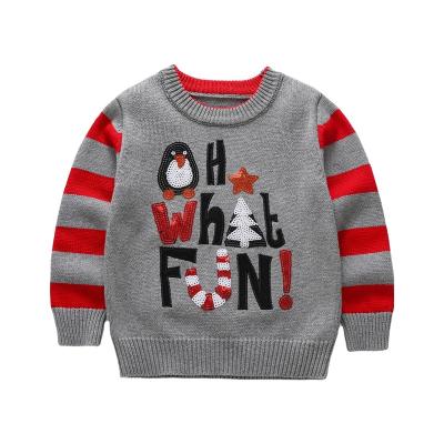 China Anti-pilling Stripes Holiday Applique Embroidery Sequin Baby Kids Girls Knitted Jumper Pullover Sweater for sale