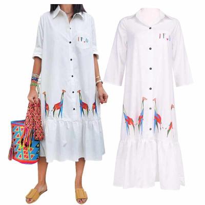 China Breathable Breathable kaichen White Maxi Sundress Orisen Casual Shirt 2021 Summer Fashion Vintage Long Dress for sale