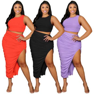 China KaiChen Xl-4Xl Plus Size Casual Two Piece Set Sleeveless Pleated Anti-Static Design Newest Plus Size 2 Piece Set for sale