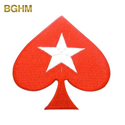 China Cheap Retail 3D Red China Heart Poker Embroidery Patches for sale