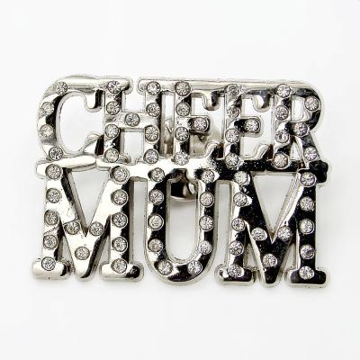 China Europe Customized Fashion Rhinestones Letter Pins Badge With CHEER MOM for sale