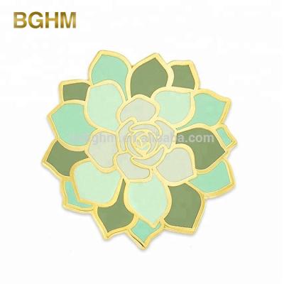 China Europe Customized 1.25 Inch Metal Green Succulent Flower Fashionable Hard Enamel Lapel Pin for sale