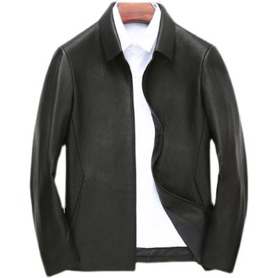 China Wholesale Top Layer Genuine Leather Goatskin Leather Jacket Men Casual Stylish Shorts Anorak Breathable Leather Lapel Coat for sale