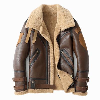 China Breathable Fur B3 Air Force Original Eco Friendly Overall Suit Leather Thick Anorak Sheep Leather Jacket Coat Locomotive Leather for sale