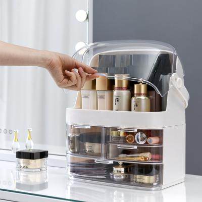 China Sustainable Type Dustproof Plastic Drawer Makeup Storage Containers Box Transparent Sturdy Vanity Organizer Makeup for sale