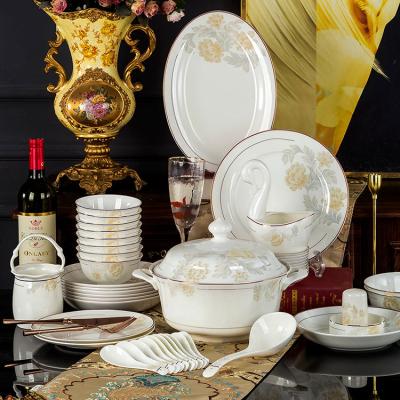 China Dining Porcelain Disposable Dinner Sets 22 56 60 Pieces Set Elegant Ceramic Dish Dinnerware Set for sale