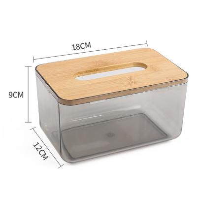 China Minimalist Plastic Towel Organizer Bathroom Container Tissue Box Holder Storage Paper Case with Bamboo Wood Lid for sale