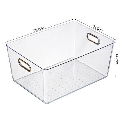 China Durable PET Quality Organizer Basket Storage Bins Bedroom Toys Books Towels Bathroom Makeup Storage Box With Gold Handle for sale