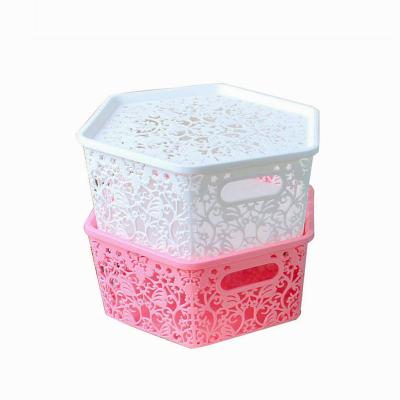 China Sustainable Plastic Stackable Plastic Storage Basket With Lid for sale