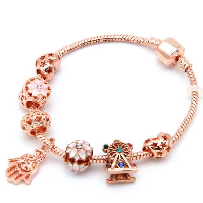 China TRENDY Hot Selling Rose Gold Plated Crystal Heart Leaf Charm Pendant Bracelets For Women for sale