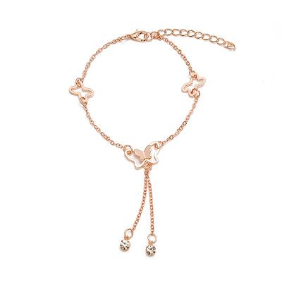 China FASHIONABLE Hot Selling Hollow Rhinestone Crystal Anklet Beach Tassel Gold Butterfly Anklets for sale