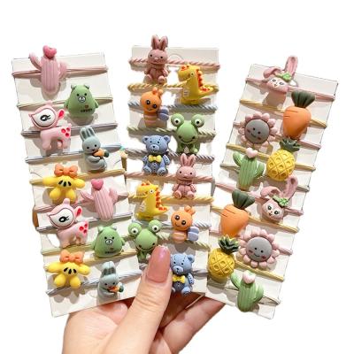 China PK Acrylic Korean Kids Hair Ties Set Cute Animal Elastic Hair Coils Rope Flower Fruit Hair Ties For Kids for sale