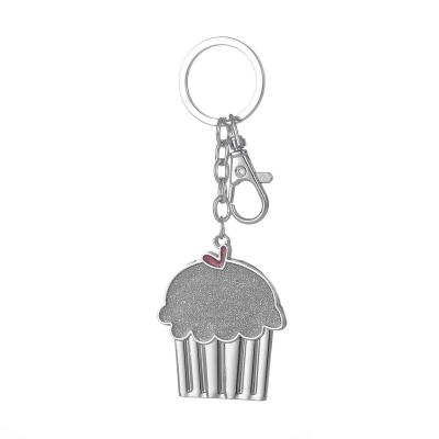 China New Cute Alloy Cake Cup Shape Enamel Custom Silver Plated Metal Key Chain Key Ring for sale