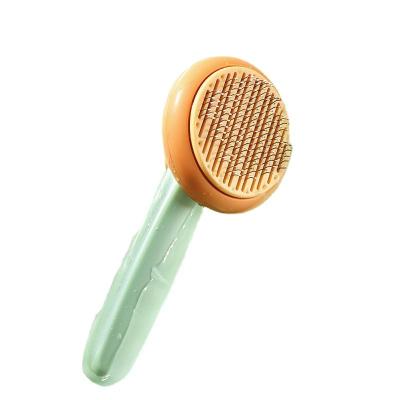 China Ooopspet Sunflower Simple Design One-Key Stainless Steel Pet Hair Grooming Stocked Self-Cleaning Multicolor Comb for Dogs and Cats for sale