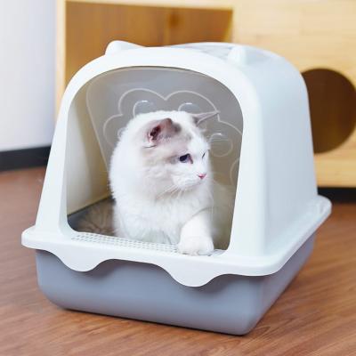 China Ooopspet Plastic PP Plastic Healthy Material Design Large Seprable Stored Space Fully Enclosed Cat Litter Box For Fat Cat for sale