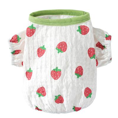 China Ooopspet Sustainable Cute Strawberry Printing Soft Breathable Fabric Pet Apparel T-shirt Clothes For Cats for sale