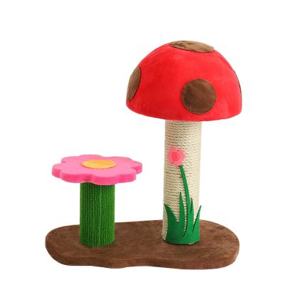 China Good Stocked Sisal And Velvet Cute And High Quality Cat Climbing Frame Covered With Ooopspet Price Mushroom And Flower Design Fabric for sale