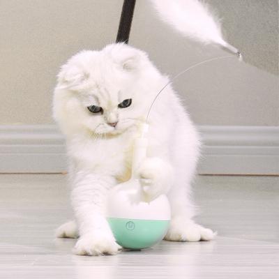 China 2022 Ooopspet Amazon Hot Selling Disjointed Food Tumbler Electric Interactive Lighter Feather Pet Feeder Toy Stocked for Cat Playing for sale