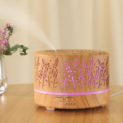 China Auto Shut-off Portable 500Ml Wood Grain 7 LED Light Aromatherapy Essential Oil Machine Home Remote Control Ultrasonic Electric Aroma Diffuser for sale