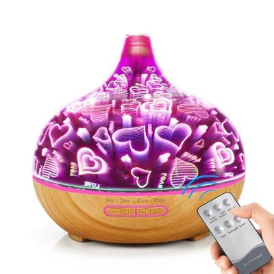 China Auto Shut-off Remote Control 400ml Aroma diffuser Ultrasonic humidifier Led Light 3D Glass diffuser for sale