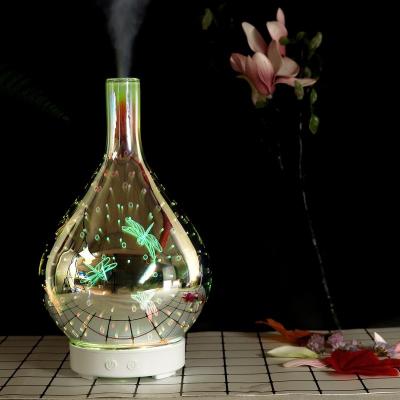 China Auto Shut-off New Arrival LED Firework Ultrasonic Humidifier 3D Glass Diffuser Essential Oil DIffuser for sale