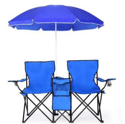 China Durable Double Folding Picnic Chairs Outdoor Portable Camp Chair w/Umbrella à venda