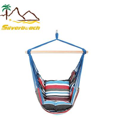 China Durable Polyester Cotton Rope Camping Hammock Swing Hammock Hanging Chair with Cushion and Wood Te koop