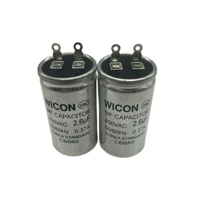 China Household Appliances Fine Quality Cbb60 Motor Capacitor Bank 2.6UF AC Water Pump Capacitor for sale