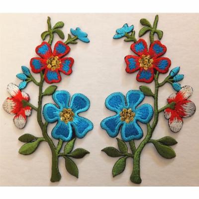 China PATCH X 2, RED/BLUE/GOLD, matching pairs, eco-friendly embroidered FLOWER SEW-ON/IRON-ON for sale