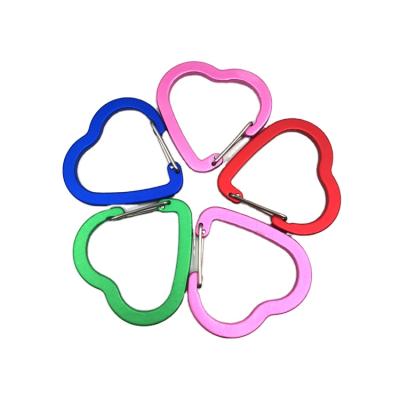 China Hot Selling High Quality Flattened Type Snap Hook Spring Buckle Retail Industry Outdoor Camping Carabiner Aluminum Heart Carabiner for sale