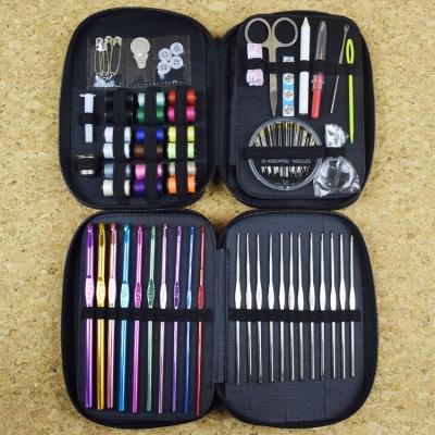 China Portable Multicolor Aluminum 22Pcs Crochet Hook Knitting Kit Needles Set Yarn Stitches Weave Craft for sale