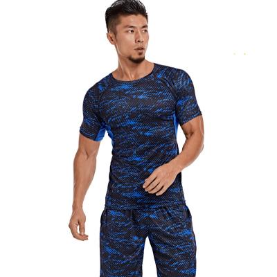 China Wholesale Short Sleeve Men's Outdoor Jogging Sports Suit Fitness Sportswear Tight Running Suit Men Set Breathable for sale