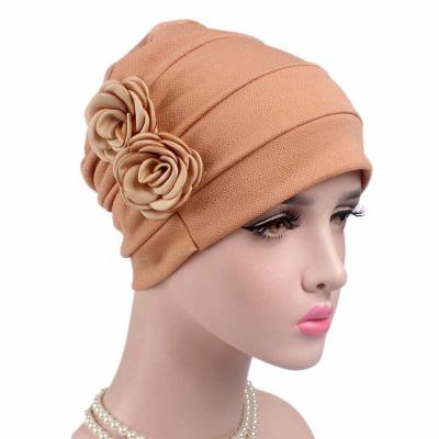 China Muslim Arab Checked India Head Scarf Wrap Hat Beanie Hat Flower Stretch Hat Wholesale Women Turban for sale