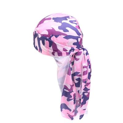 China Shinny Polyester Custom Logo Camouflage Spandex Unisex Digital Print Fashion Camouflage Durags Knitting Bandana for sale