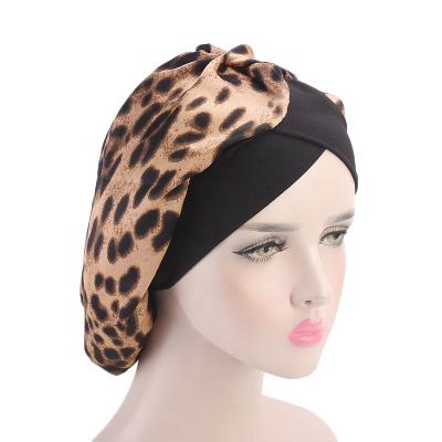 China Custom Picture Extra Long Women's Elegant Satin Lion Leopard Printing Hip Pop Silk Hair Cap for sale