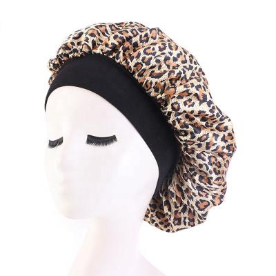 China Wholesale New Image Oversized Spotted Leopard Printing Double Sided Night Cap Chemo Satin Hood for sale