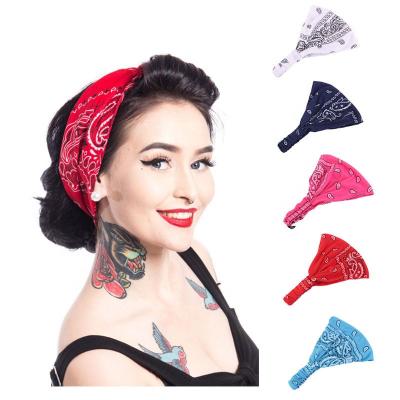 China Fabric Stocked Fashion Yoga Sport Unisex Knitted Cotton Headband Yoga Bandana Elastic Wide Floral Headband for sale