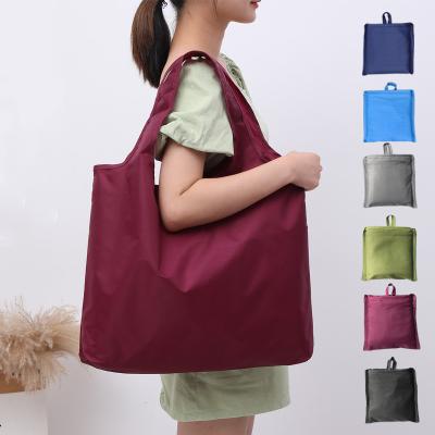 China Customized Eco-friendly Reusable Waterproof Folding Logo 210D Oxford Cloth Tote Folded Grocery Gift Bag Custom Shopping Bags With Pouch for sale