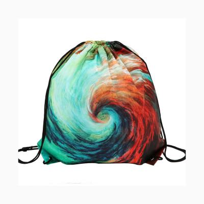 China Party Gift Bags 210 D / 420 D Polyester Drawstring Bag Backpack Full Color Printing Custom Gym Bags for sale