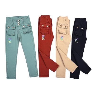 China Color Fade Proof 2022 New Spring Long Pants Stylish Children Stacked Pockets Pants For Kids Elastic Waist Pants Girls for sale