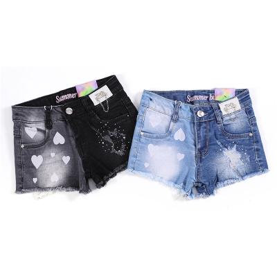 China Color Fade Proof 2022 New Summer Toddler Pants Stretching Shorts Patchwork Denim Shorts Girls' Beaded+Printed Jeans Abbreviations for sale