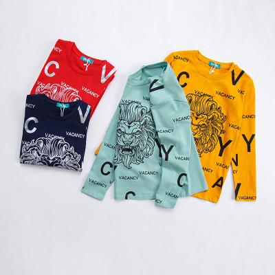 China Small Batch Anti-Shrink Spring Kids Clothes Printed Lion Kids Clothing Boys 8y Cotton Round Neck Long Sleeve Boys T-shirts&Polo Shirt for sale