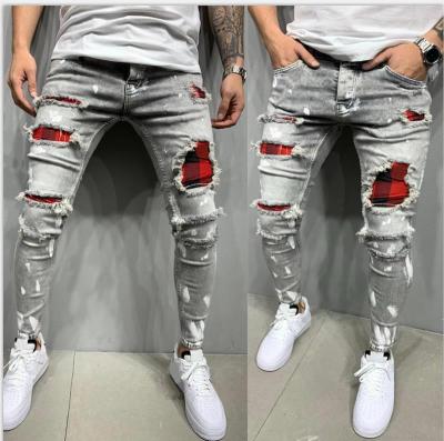 China 2022 Running Men's Mid Waist Pencil Pants Breathable High Quality Men's Print Panties Stitch Pants Jeans For Men for sale