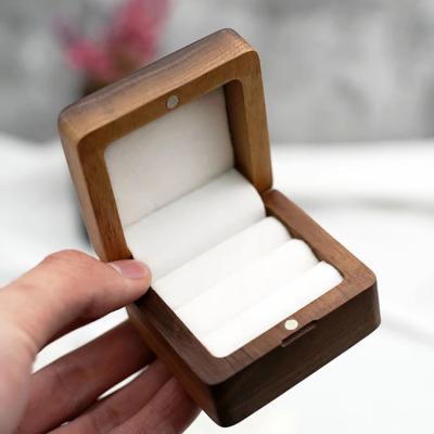 China Custom Engaged Handmade Ring Wooden Jewelry Display Wood Box Case Birthday Magnetic Storage Box With Logo for sale