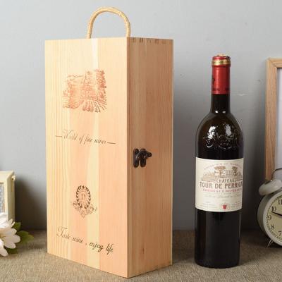 China Handmade Custom Engraved Wooden Single Bottle 2 Gift Box Wooden Wine Box For Wine for sale