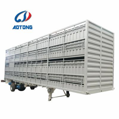 China Truck Trailer 3 Axle Cattle Sheep Carrier Barrier Trailer Cattle Trailer Animal Truck Transport Semi Trailer for sale